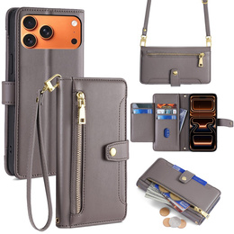 Etui z klapką do iPhone 17 Pro Max, Wallet Zipper Pocket, szare