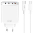 XO CE23 Ładowarka sieciowa, 3x USB-C 1x USB-A, 65W + kabel USB-C - USB-C, biała