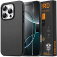 Etui skórzane do iPhone 16 Pro Max, ERBORD Leather MagSafe, czarne + Szkło na ekran