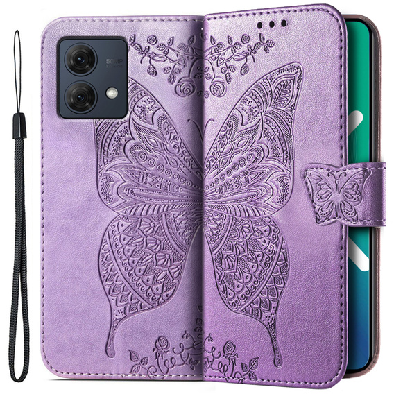 Etui z klapką do Motorola Moto G84, Butterfly, fioletowe