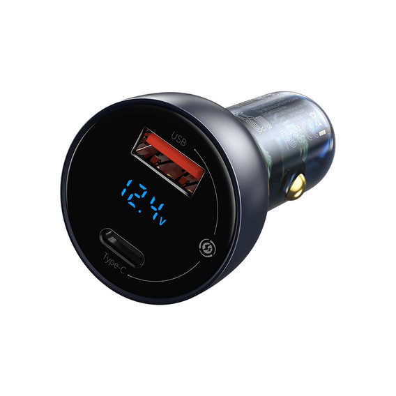 Baseus Particular 3.1 – przezroczysta ładowarka samochodowa 65 W USB-C + USB-A - szara