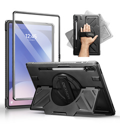 Etui Dexnor 360° do Samsung Galaxy Tab S10 Ultra / S9 Ultra / S8 Ultra, z paskiem i miejscem na rysik - czarne