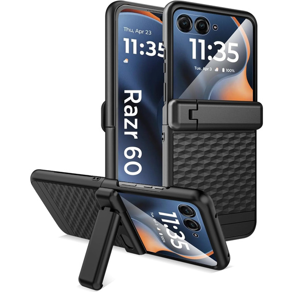 Etui do Motorola Razr 60 Ultra, PC Kickstand Case, ze szkłem, czarne