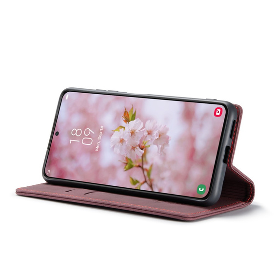 Etui CASEME do Samsung Galaxy S22+ Plus 5G, Leather Wallet Case, czerwone