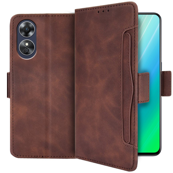 Etui z klapką do Oppo A17, Card Slot, brązowe