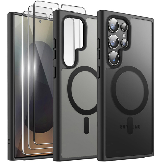 Zestaw Etui do Samsung Galaxy S25 Ultra, do MagSafe, ERBORD Matt Case, czarny + 3x Szkło na ekran