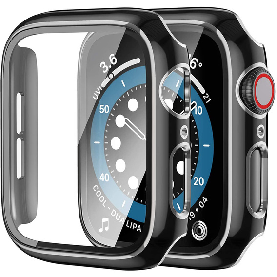 2w1 Etui + Szkło Hartowane do Apple Watch 4/5/6/SE 44mm, Czarne / Srebrne