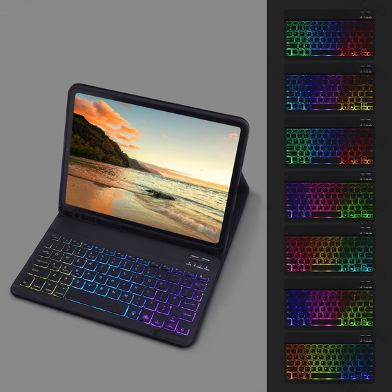 Etui z podświetlaną klawiaturą bluetooth do iPad 11" 2025 A16 (11 gen.) / iPad 10.9" 2022 (10 gen.), czarne