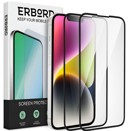 2x Szkło Hartowane do iPhone 14, ERBORD 3D pełne, szybka na cały ekran