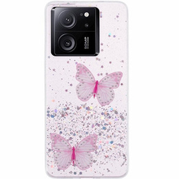 Etui do Xiaomi 13T / 13T Pro, Glitter Butterfly, różowe
