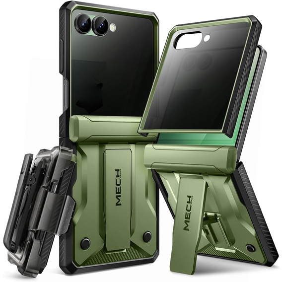 Etui do Samsung Galaxy Z Flip 7, Tongate MECH z klipsem, zielone