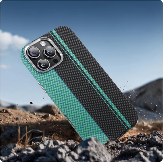 Etui do iPhone 16 Pro Max, Carbon Fiber MagSafe, czarne / niebieskie