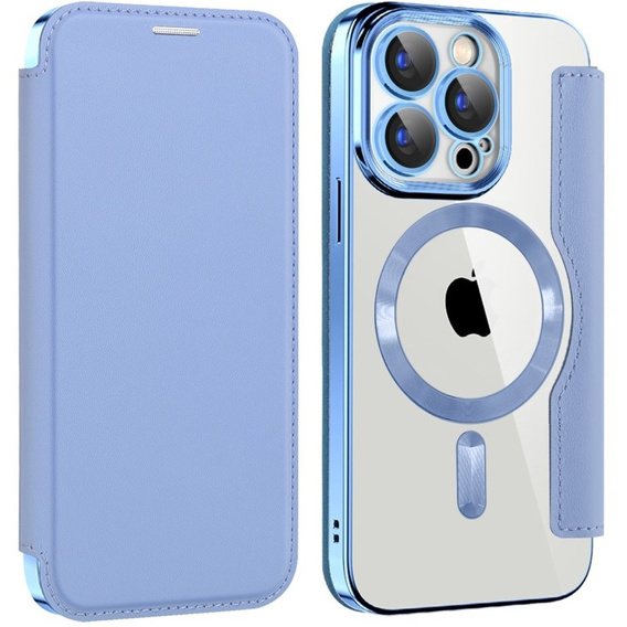 Etui z klapką do iPhone 15 Pro, RFID Wallet MagSafe z ochroną aparatu, niebieskie