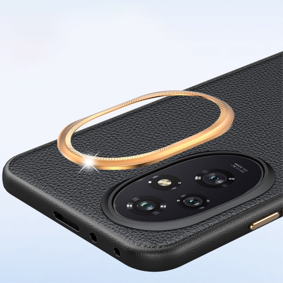 Etui skórzane do Honor 200 Pro 5G – czarne, z metalową ramką na aparat