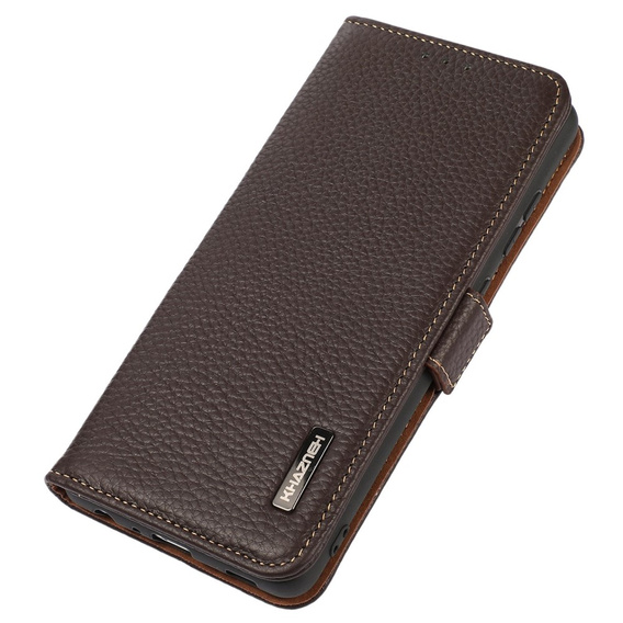 Skórzane Etui KHAZNEH RFID do Motorola Moto G04 / G24 / G24 Power, Litchi Texture, brązowe
