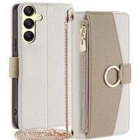 Etui z klapką do Samsung Galaxy A25 5G, Wallet Zipper Pocket, z lusterkiem, białe