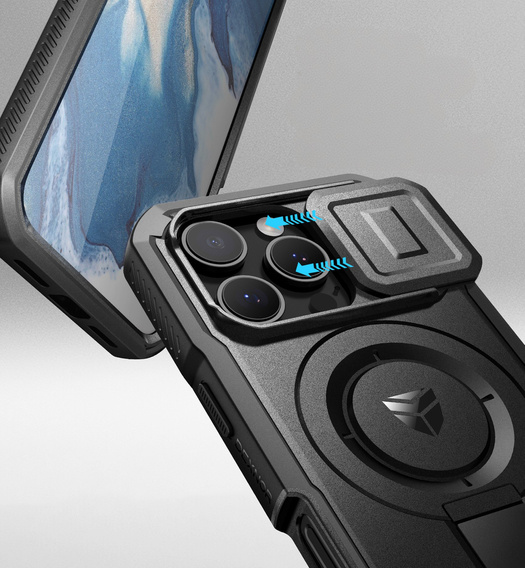 Etui pancerne do iPhone 16 Pro Max, Dexnor CamProtect MagSafe, czarne (jedna ramka)
