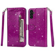 Etui z klapką do Samsung Galaxy A35 5G, Wallet Zipper Pocket Glittery, fioletowe