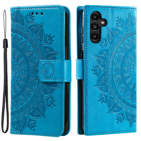 Etui z klapką do Samsung Galaxy A15, Mandala Flower, niebieskie + szkło 9H