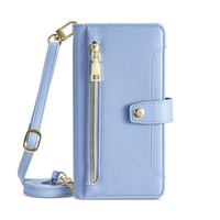 Etui z klapką do iPhone 15 Pro Max, Wallet Zipper Pocket, niebieskie