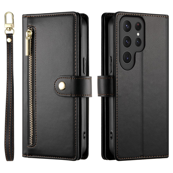 Etui z klapką do Samsung Galaxy S25 Ultra, Wallet Zipper Pocket, czarne