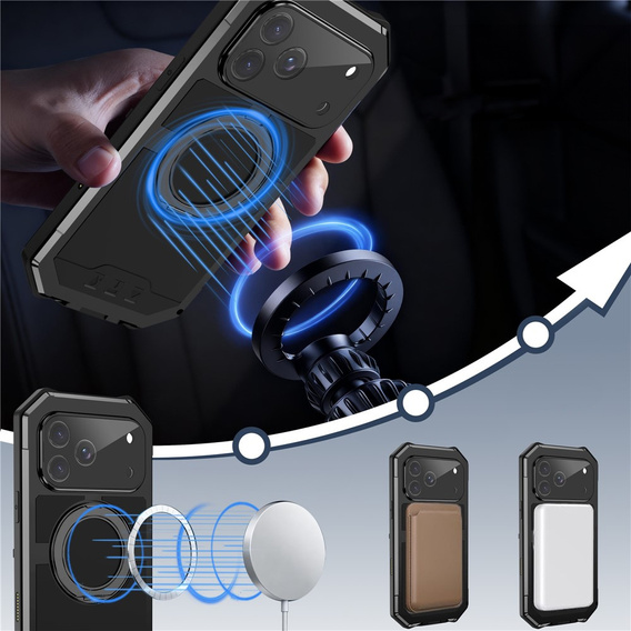 Etui pancerne do iPhone 17 Pro Max, R-JUST, do MagSafe, z podstawką, czarne