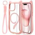 Etui do iPhone 15, do MagSafe, Cute Cat, różowe + Szkło na ekran