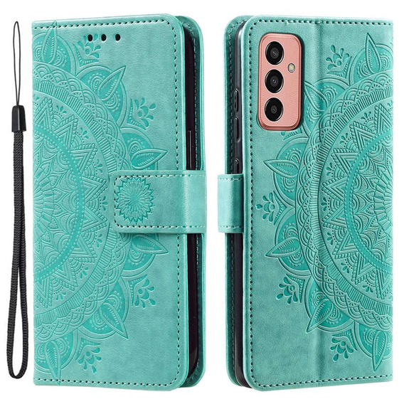 Zestaw  Etui do Samsung Galaxy A14 4G/5G, portfel ze wzorem Mandala z klapką, zielone + szkło