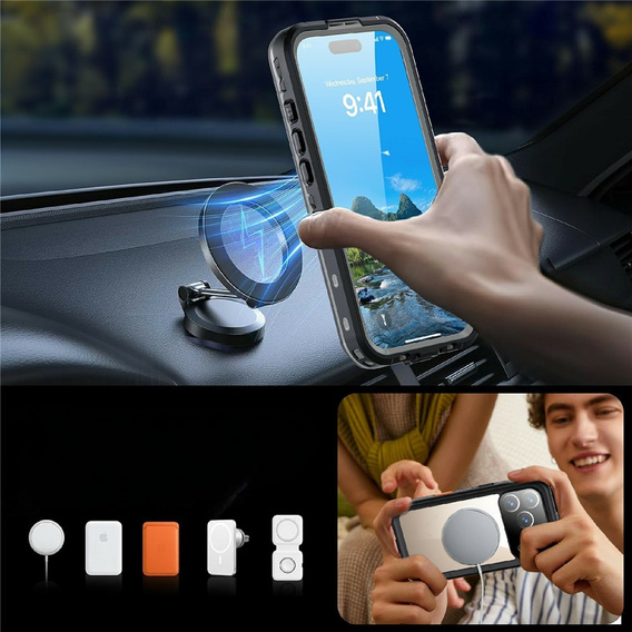 Etui wodoodporne do iPhone 17 Pro, Redpepper, do MagSafe, czarne