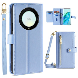 Etui z klapką do Honor Magic5 Lite, Wallet Zipper Pocket, niebieskie