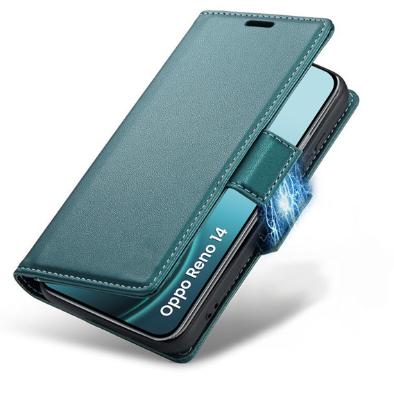 Etui do Oppo Reno 14, ERBORD Glossy Litchi, portfel z klapką, zielone