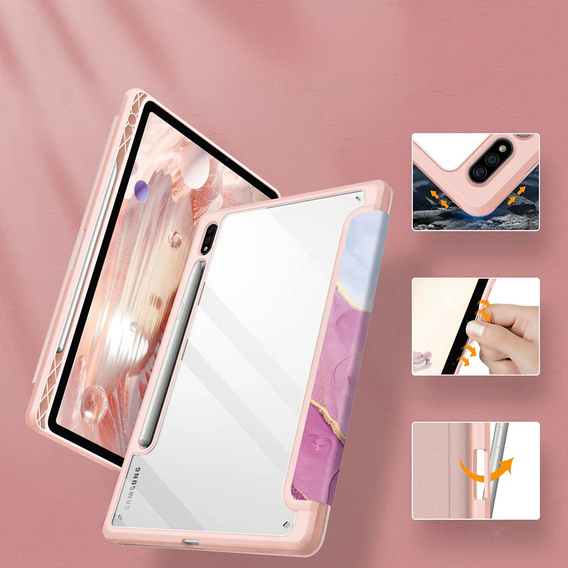 Etui do Samsung Galaxy Tab S10 Lite / S10 FE / S9 FE, Smartcase Hybrid, z miejscem na rysik, Marble różowe