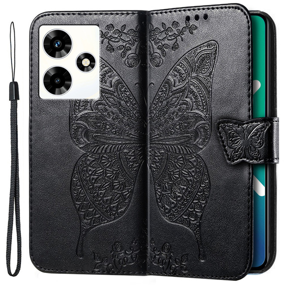 Etui z klapką do Infinix Hot 30 4G, Butterfly, czarne