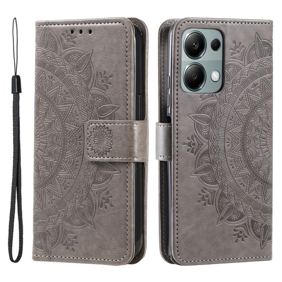 Etui z klapką do Xiaomi Redmi Note 13 Pro 4G / Xiaomi Redmi Note 14S / Xiaomi Poco M6 Pro 4G, Mandala, szare