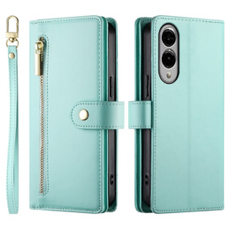 Etui z klapką do Samsung Galaxy S25 Edge, Wallet Zipper Pocket, miętowe