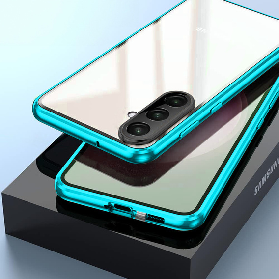 Etui do Samsung Galaxy A17 5G, Magnetic Dual Glass, przezroczyste z niebieskimi rantami