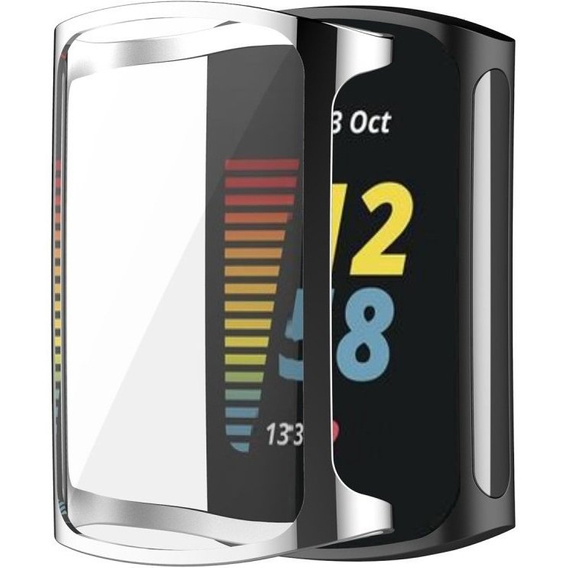 2w1 Etui z Osłoną na ekran do Fitbit Charge 5, Srebrny
