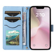 Etui z klapką do iPhone 16E, Rhombus Crossbody Leather, niebieskie