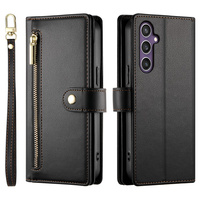 Etui z klapką do Samsung Galaxy S25, Wallet Zipper Pocket, czarne