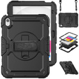 Etui pancerne do iPad 11" 2025 A16 (11 gen.) / 10.9" 2022 (10 gen.) z obrotową podstawką 360°, paskiem na dłoń i paskiem na ramię - czarne