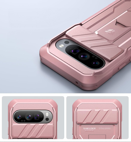 Etui pancerne do Google Pixel 9 Pro, Dexnor Full Body (Two Frames), różowe
