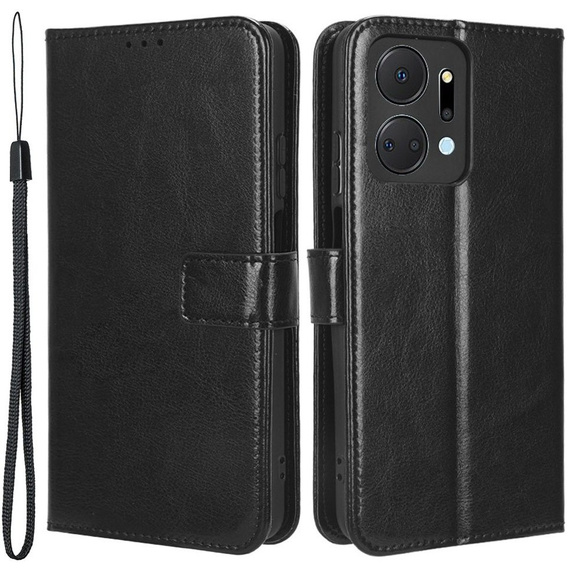 Etui z klapką do Honor X7a 5G, Crazy Horse Wallet, czarne