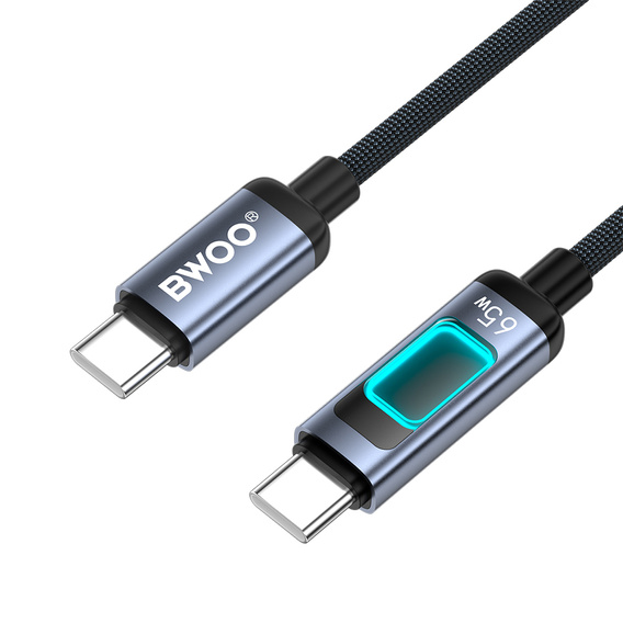 BWOO kabel pleciony z podświetleniem RGB PD 60W X324CC USB-C – USB-C 1 m - czarny