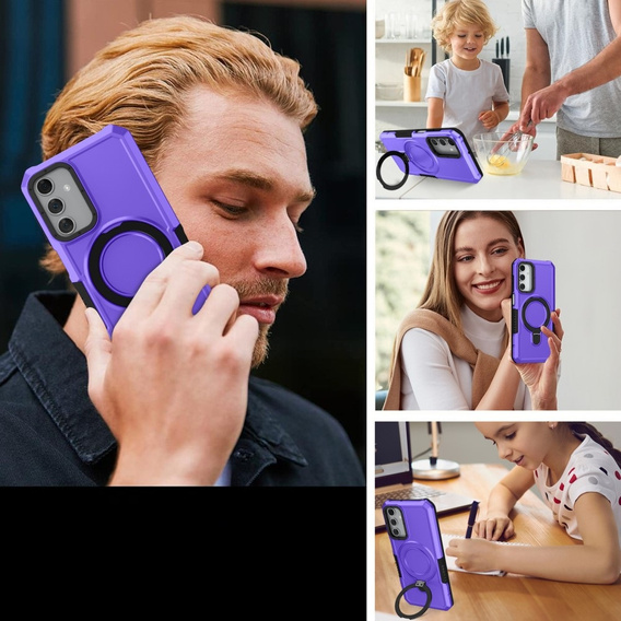 Etui do Samsung Galaxy A15 5G, Kickstand Ring, fioletowe + szkło 9H