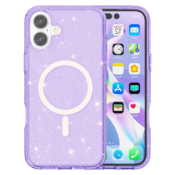 Etui do iPhone 17, do MagSafe, brokatowe, półprzezroczyste fioletowe
