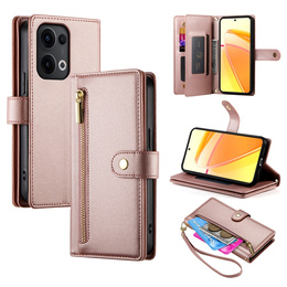 Etui z klapką do Oppo Reno 13 5G, Wallet Zipper Pocket, różowe