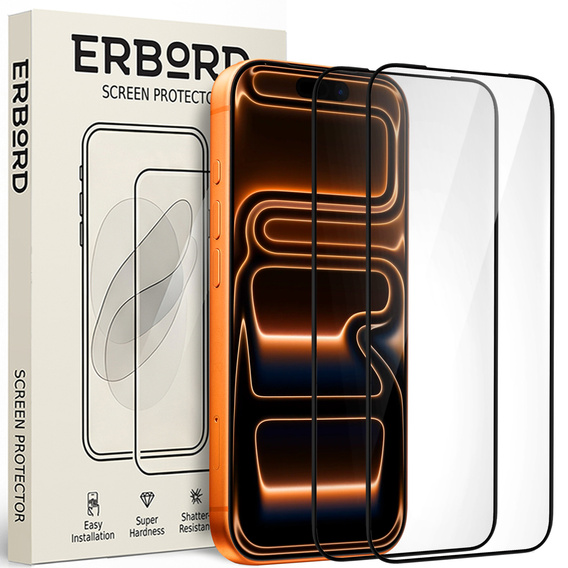 2x Szkło Hartowane do iPhone 17 Pro Max, ERBORD 3D pełne, szybka na cały ekran