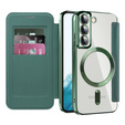 Etui z klapką do Samsung Galaxy S22 5G, RFID Wallet MagSafe z ochroną aparatu, zielone