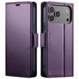 Etui do iPhone 17 Pro Max, ERBORD Glossy Litchi, portfel z klapką, fioletowe