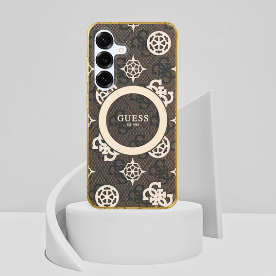 Etui GUESS do Samsung Galaxy S25, Magnetic IML Peony, brązowe